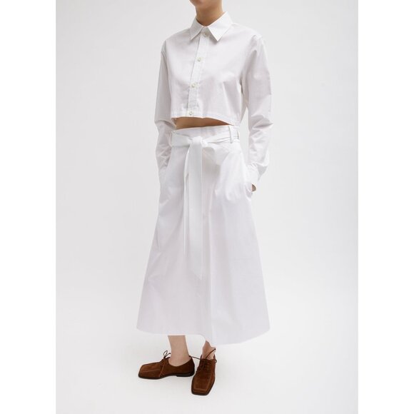 Tibi Womens Eco Poplin Back Wrap Midi Skirt White Cotton Tie Waist size 2 - Picture 2 of 14